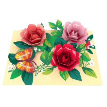 Origamo Pop-Up Greeting Card Roses Handmade Fold-Out 3D Any Occasion Cards