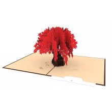 Origamo Pop-Up Greeting Card Red Bonsai Tree Handmade Fold-Out 3D Occasion Cards