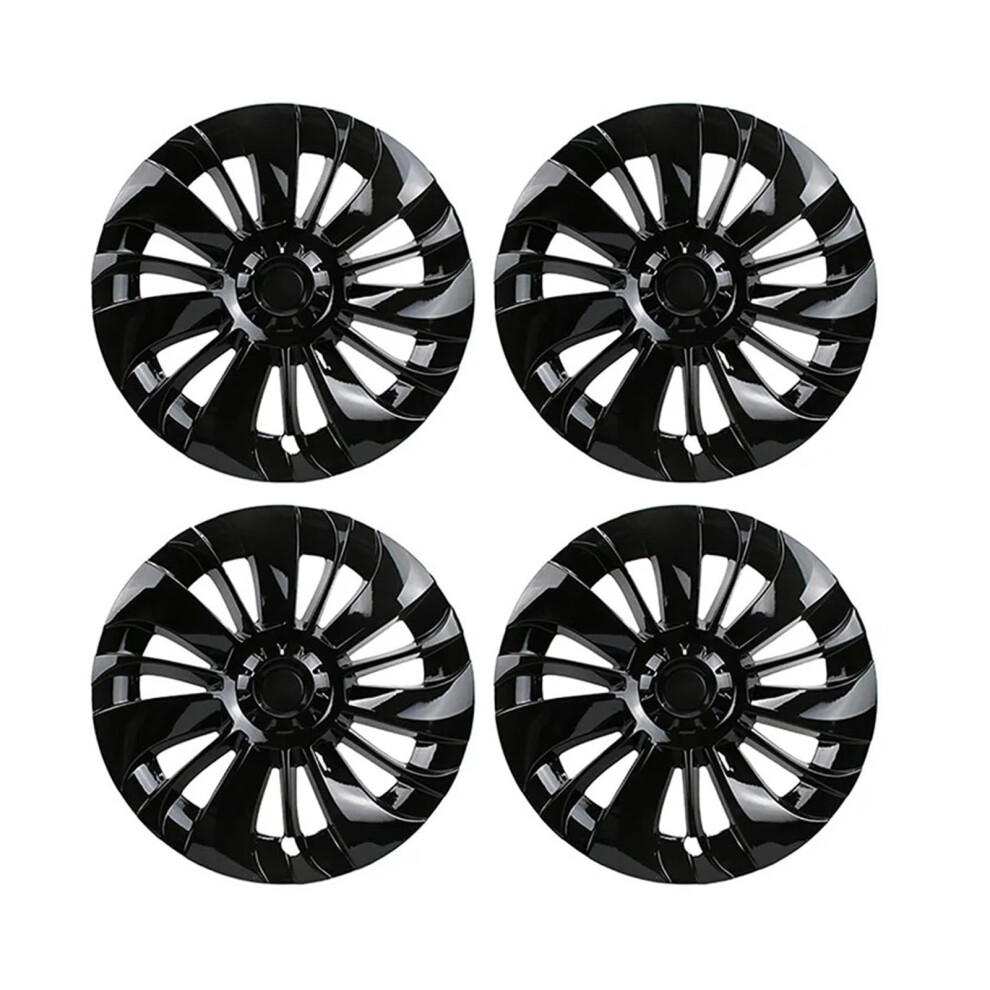 4Pcs 19 Inch Glossy Hub Caps For Tesla Model Y, Sporty Wheel Covers With Snapon Installation And Scratch Protection Black 9365369566613