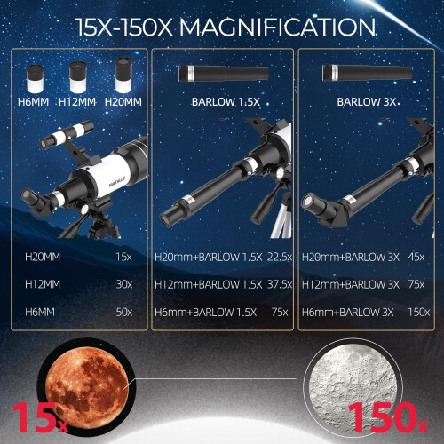 Telescope for Beginners & Kids, 70mm Aperture Refr 2