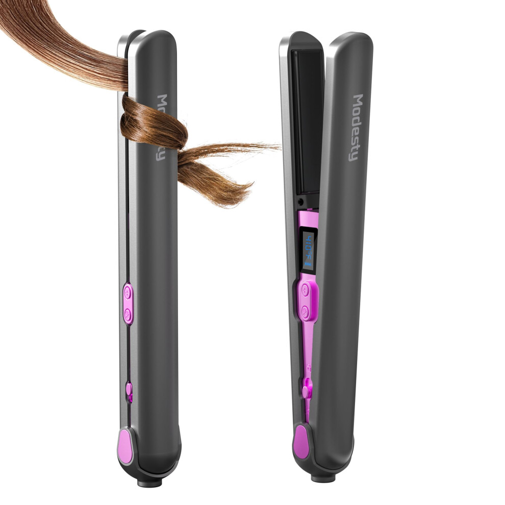 Grey Cordless Hair Straightener And Curler 2 In 1 With Fast Ceramic Heating,