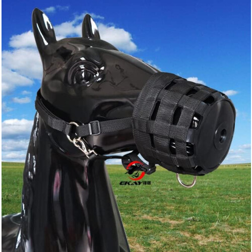 Grazing Muzzle Thickened Nylon Webbing AntiBite Muzzle With PU Leather Cushion For Horses Red Size #25 2