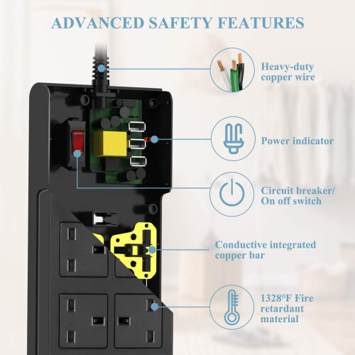 8 Way Extension Lead 3M, Multiple Plug Power Strip 2
