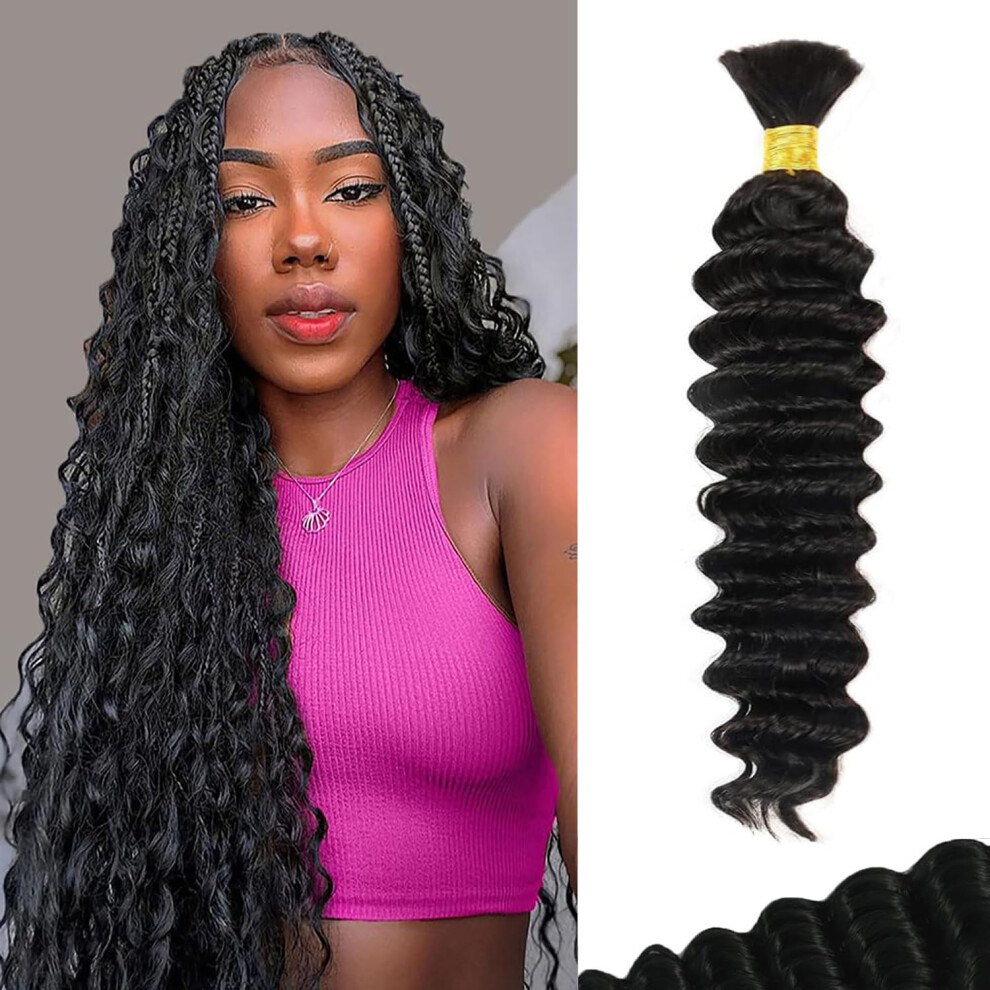 Unisex Brazilian Deep Wave Human Braiding Hair 20 Inch Virgin Extensions For Boho Braids Wet And Wavy