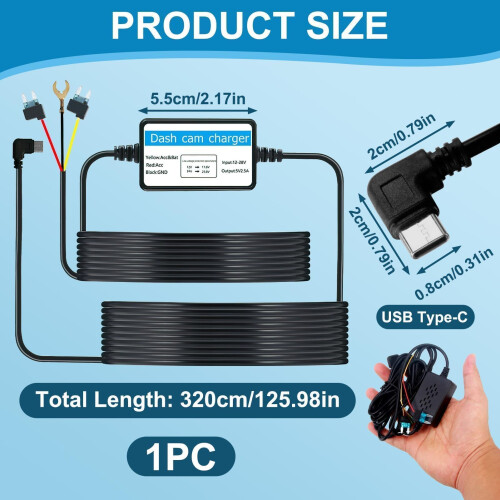 Dash Cam Hardwire Kit USB Type C Hard Wire Kit, Mi 1