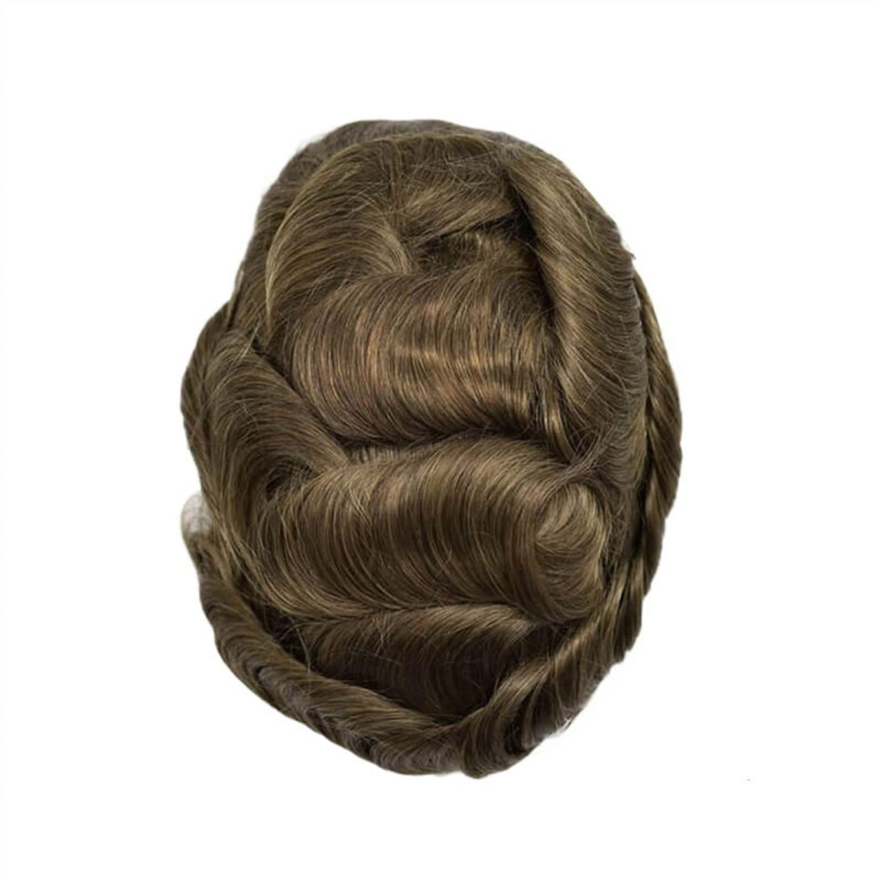 Unisex Brown Men's Hair Toupee Ultra Thin Skin Base Invisible Hairline Human Hair Wig 8X10 Light