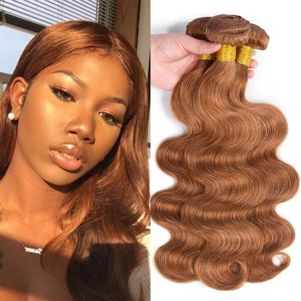 Light Brown Body Wave Human Hair Bundles Remy Extensions Double Weft Wet to Wavy 101214 Inch Set