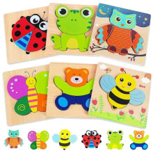 Drevené puzzle pre deti - Zvieratá - 6 dielikov - Montessori hračka - Vzdelávacia hra - Vek 3+
