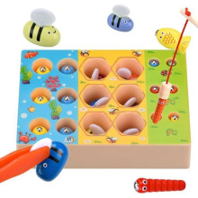 Magnetická rybárska hra - Montessori - 3-5 rokov - 6 rybičiek - 6 včiel - 6 červíkov