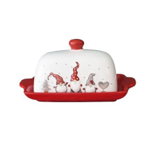 Ceramic Butter Dish Red Christmas Design with Lid for Spreadable Butter and Kitchen Storage