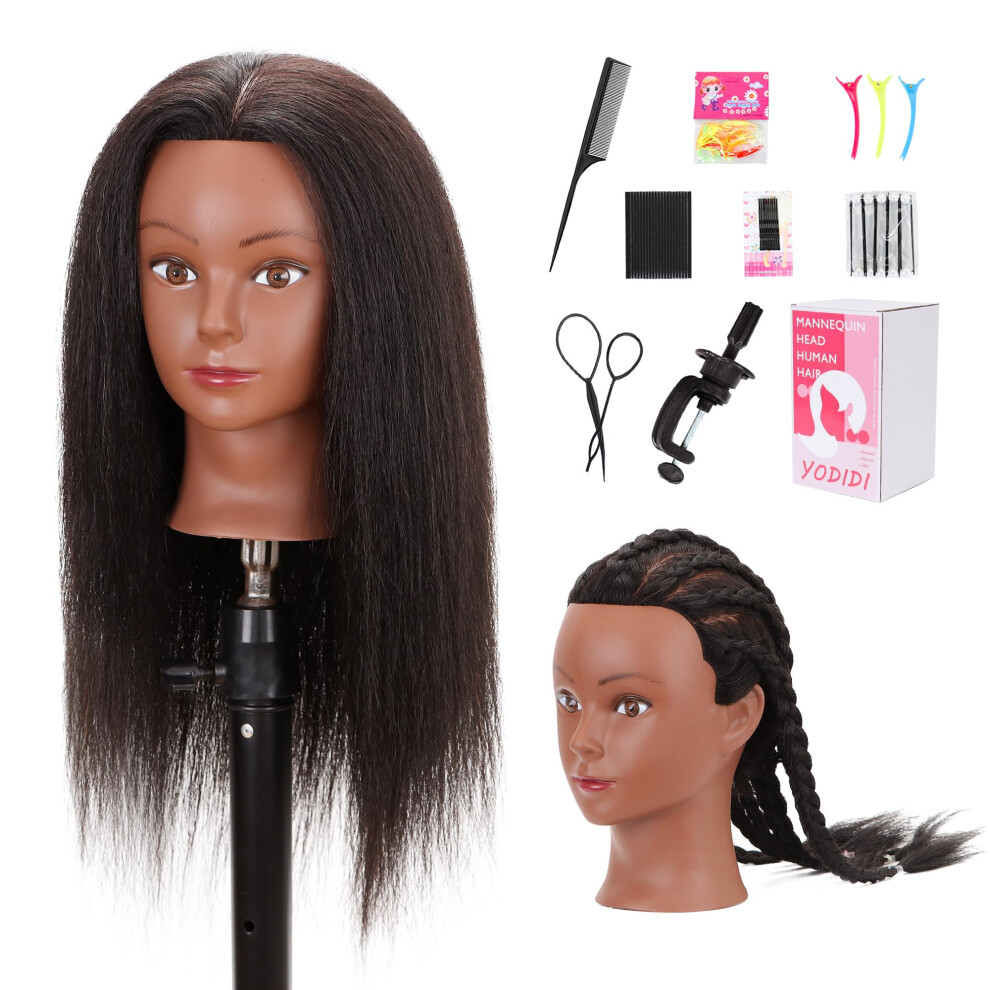 Mannequin Head Human Hair 16 Inch for Hairdressing Training with Clamp and Styling Tools