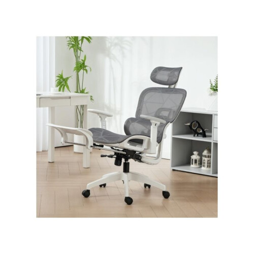 Multi-Adjustable Mesh Office Chair - Grey and White 1