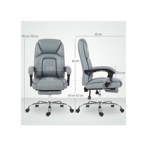 Faux Leather Reclining Office Chair, with Footrest - Grey 1