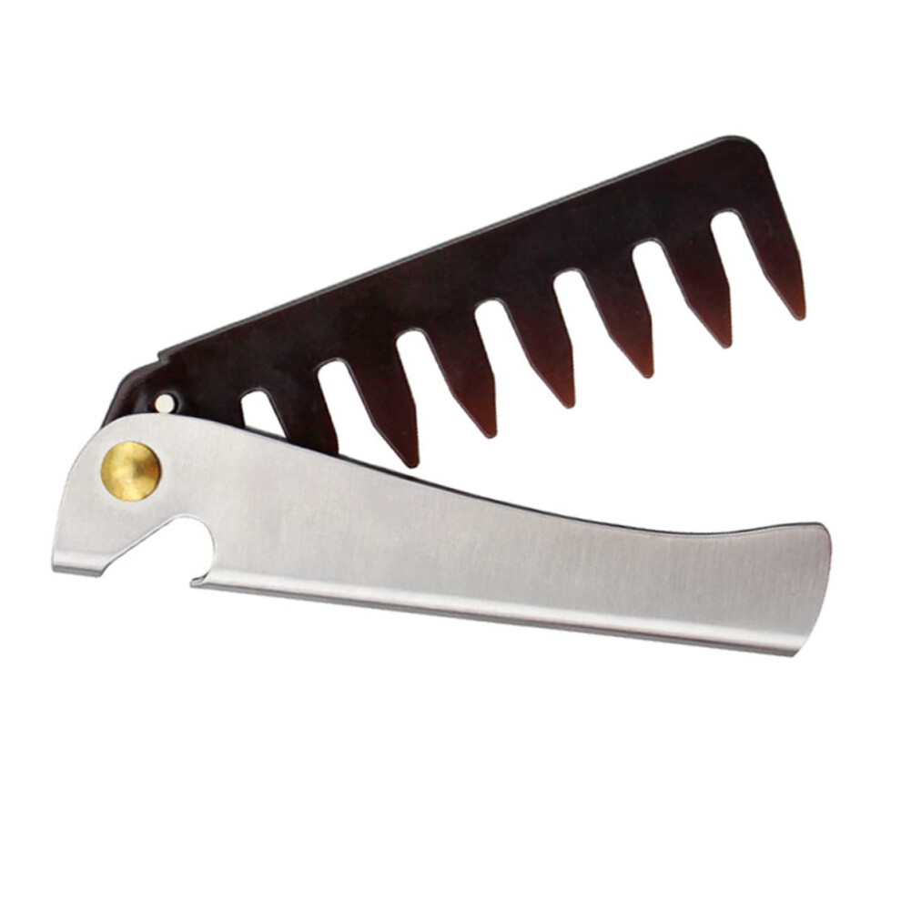 Folding Hair Comb Stainless Steel Handle AntiStatic Pocket Beard and Hair Comb for Men