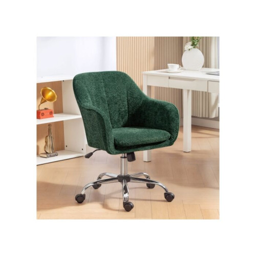 Velvet-Feel Office Chair - Dark Green 1