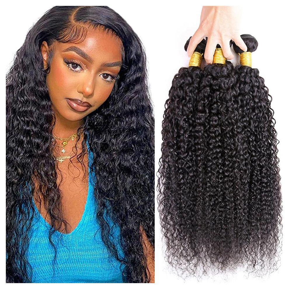Brazilian Virgin Kinky Curly Hair Bundles Natural Black 8A Weave Extensions 16 18 20 Inch