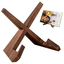 Wooden Cookbook Stand with Cross Sturdy Design, LShaped Rustic Plate Holder for Kitchen Display
