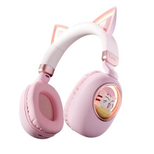 Bluetooth Headset Kids Headphones Foldable Design LED Lights Compatible with iPhone Android Cartoon Pet Pink One Size