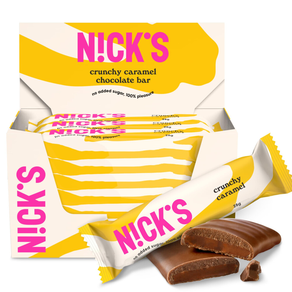 N!Ck's Nicks Crunchy Caramel Keto Chocolate Bars No Added Sugar, 88 Calories, 2 Net Carbs, Gluten Free Sweets Low Carb Candy Snack Bar With Almonds (Multipa