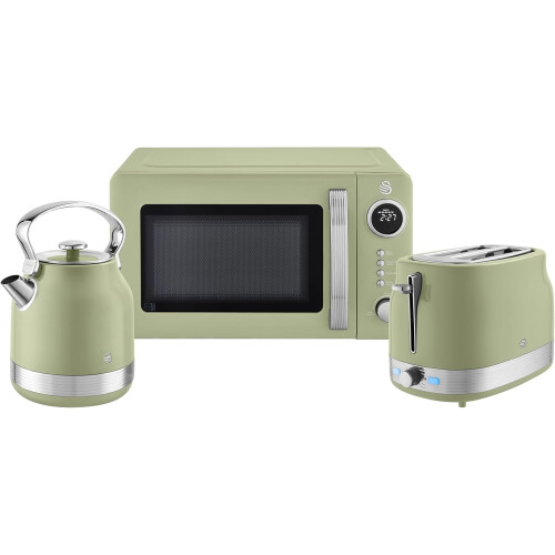Swan Retro Green Swan Kitchen Set with Kettle Toaster Microwave