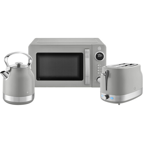 Swan Swan Retro Grey Kitchen Set with Rapid Boil Kettle Toaster Microwave