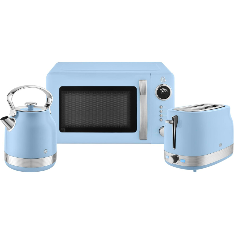 Swan Retro Kitchen Set Kettle Toaster And Digital Microwave Blue 5056784523070