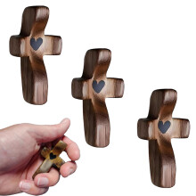 Walnut Wooden Pocket Cross Set 3pcs with Thumb Groove for Stress Relief and Prayer Gifts