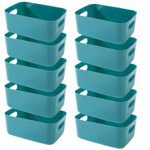 Storage Boxes with Lids 10 Pack Green 20x14x7cm Plastic Organizer Containers for Home Office