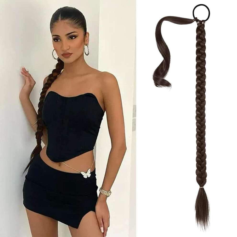 Unisex 31.5 Inch Braided Ponytail Extension With Secure Wrap Design, Synthetic HeatâResistant Fibers For Natural Matte Finish