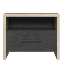 Bedside table with 1 drawer and 1 shelf, oak and black finish, 49.6 x 40 cm - Colorado