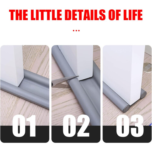 Door Draft Stopper with Noise Reduction, DoubleSided Under Door Seal, Adjustable Grey 1