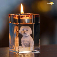 Custom 3D Crystal Photo Candle Holder with Laser Engraving for Memorial or Portrait Gift (5x5x8cm)