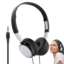 OverEar Wired PC Headphones with Foldable Noise Cancelling Mic for Computer Mobile Tablet White