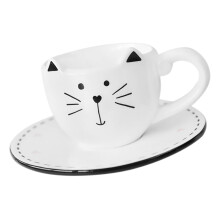 Ceramic Coffee Mug Set with Saucer, Cute Cat Design Latte Cup for Home and Office