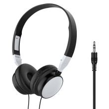 Wired OverEar Computer Headset with Noise Cancelling Mic, Foldable Headphones for PC, Mobile, Tablet, White