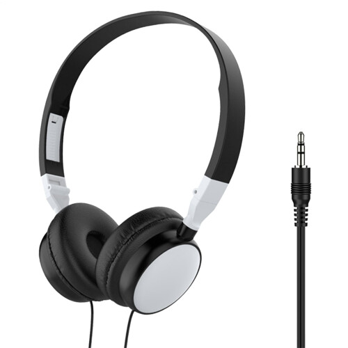 Wired OverEar Computer Headset with Noise Cancelling Mic, Foldable Headphones for PC, Mobile, Tablet, White