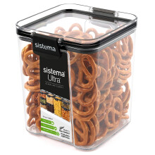 Sistema Ultra Airtight Pantry Storage Container | 920 ml Square Food Storage Container | Stackable | with Locking Clips | BPA-Free | Clear with Black