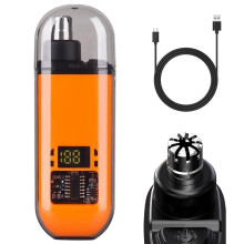 Rechargeable Waterproof Ear and Nose Hair Trimmer with LED Display, 360 DualBlade, Low Noise, Orange