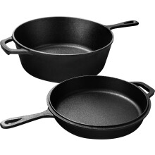 KICHLY 3.0L,3.2 Quart Pre Seasoned Cast Iron Combo Cooker Dutch Oven with Lid, 10.25 Inch, 26 cm Dual Function Skillet Pot with lid, Cast Iron Casser