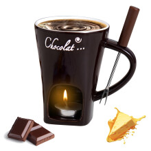 MEETOZ Porcelain Chocolate Fondue Mug with Forks, Chocolate Fondue Cup, Ceramic Butter Warmer Set,Chocolate Melting Mug for Date Night Birthday Weddi