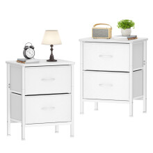 HOMIDEC Bedside Table Set of 2,Side Table with Metal Frame and 2 Large Capacity Fabric Drawers,Large Capacity Storage Bedside Cabinet for Bedroom,Liv