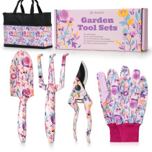 Velway 5-Piece Gardening Tools Set - Mum's Gift with Bags & Gloves, Floral Print Metal Garden Tools Ideal for Ladies, Mothers Day, Christmas, Birthda
