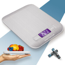 PORTENTUM Digital Kitchen Scales 5kg/11lb with Large LCD Display, Food Scales with Large Stainless Steel Weighing Surface, Liquid Measurement, High P