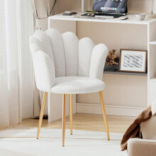 Armchair Tub Chair, Boucle Vanity Chair Shell Accent Chairs with Gold Plating Metal Legs, Leisure Single Sofa Dressing Chairs for Home, Office, Bedro