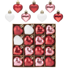 Valery Madelyn 16pcs Valentines Day Tree Decorations,Heart Bauble Ornament, Red Pink White Multi-finishes Shatterproof Heart Shape Baubles Hanging fo