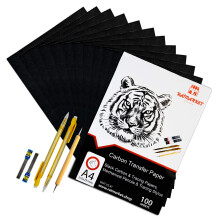 Raimarket 112 Pcs Black Carbon Paper for Tracing On Fabric, Wood and Sewing Includes 5 Tracing Paper for Sewing Patterns, 1 Pencil and 1 Lead Box, 5