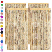 Champagne Gold Tinsel Curtain Glitter Party,4pcs 3.2ft x 6.5ft Foil Curtain Decorations,Foil Fringe Streamers Metallic Tinsel Door Hanging Foil Flow