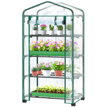 Ohuhu 4 Tier Mini Greenhouse with Wheels for Indoor Outdoor, Portable Greenhouse Plastic Plant Green House with Durable Steel Frame Clear PVC Cover I