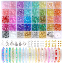Funtopia 6mm Glass Beads Bracelet Making Kit, 1396pcs Gradient Glass Beads for Bracelets, 34 Colors Round Crystal Bead for Bracelets DIY Crafts with