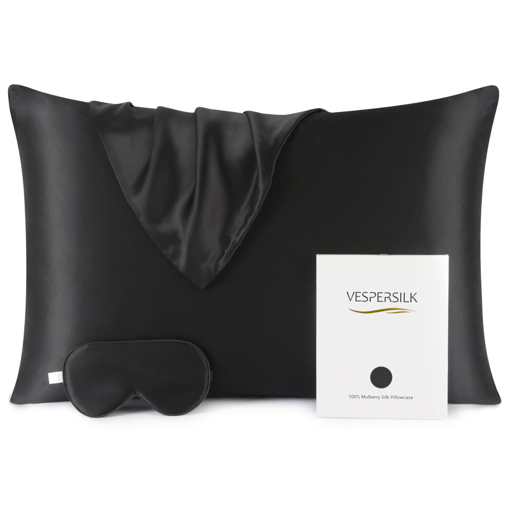 Vespersilk 100% Mulberry Silk Pillowcase & Eye Mask Set For Hair And Skin Health, 19 Momme Grade 6A Organic Silk Both Sides, With Hidden Zipper (Stan